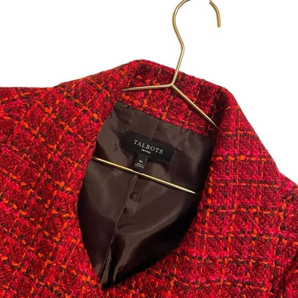 Talbots Petites Double Breasted Wool Blend Tweed Plaid Pink Red Jacket Size 8P - Picture 3 of 7